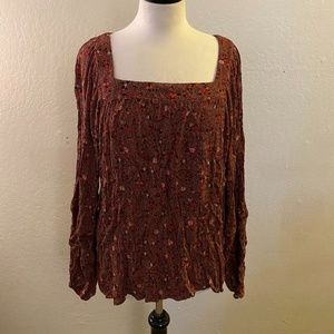 Knox Rose Burgundy Floral Long Sleeve Blouse